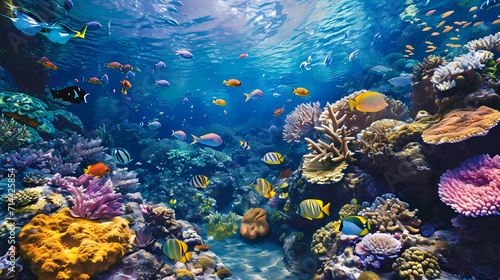 A vibrant coral reef bustling