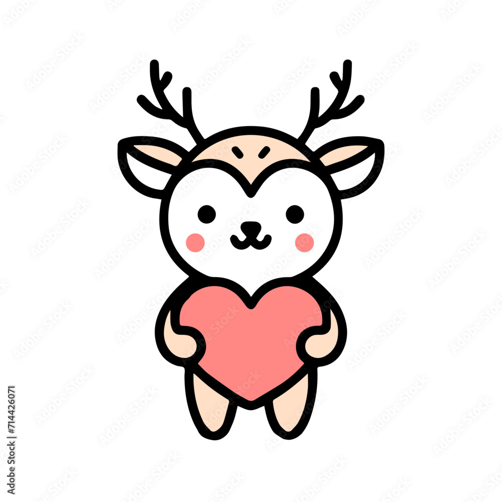 Minimal Animal cartoon holding heart shape for valentine Element for decoration clipart of deer