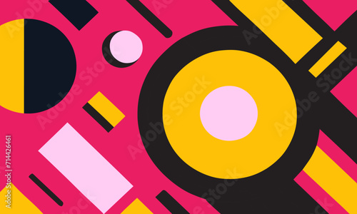 Black-Pink-Yellow-White Color Circle Abstract Background, vector and illustration