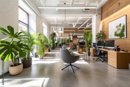 Modern office interior with natural elements