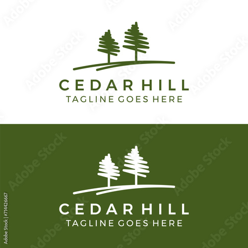 Pine tree logo design evergreen,cedar,vector silhouette 