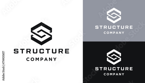 Rotating Initial Letter SC C S CS with Simple Hexagon Line Art Logo Design