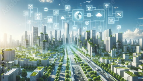 Smart city with green by AI generate.