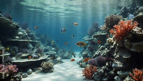 realistic under the sea with beautiful coral and fishes