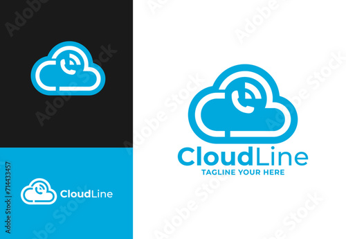 Letter C Cloudline Phone Call Vector Illustration Logo for technology, communication, web etc.