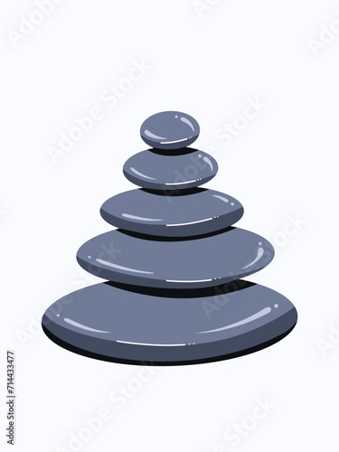 Dark gray round zen spa stone stacks vector illustration isolated on vertical light gray background. Simple flat spa and calming themed cartoon art styled drawing.