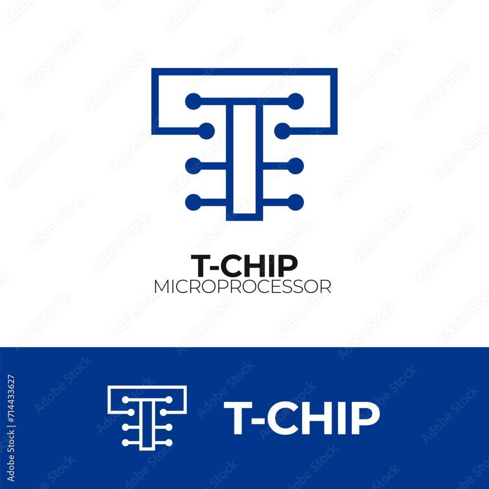 Fototapeta premium letter T and microcontroller logo. letter T and IC logo chip logo. modern letter T logo design. T techy logo. Letter T Technology logo.