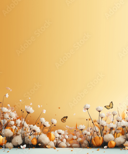 Yellow card with flowers and free space for text generated AI