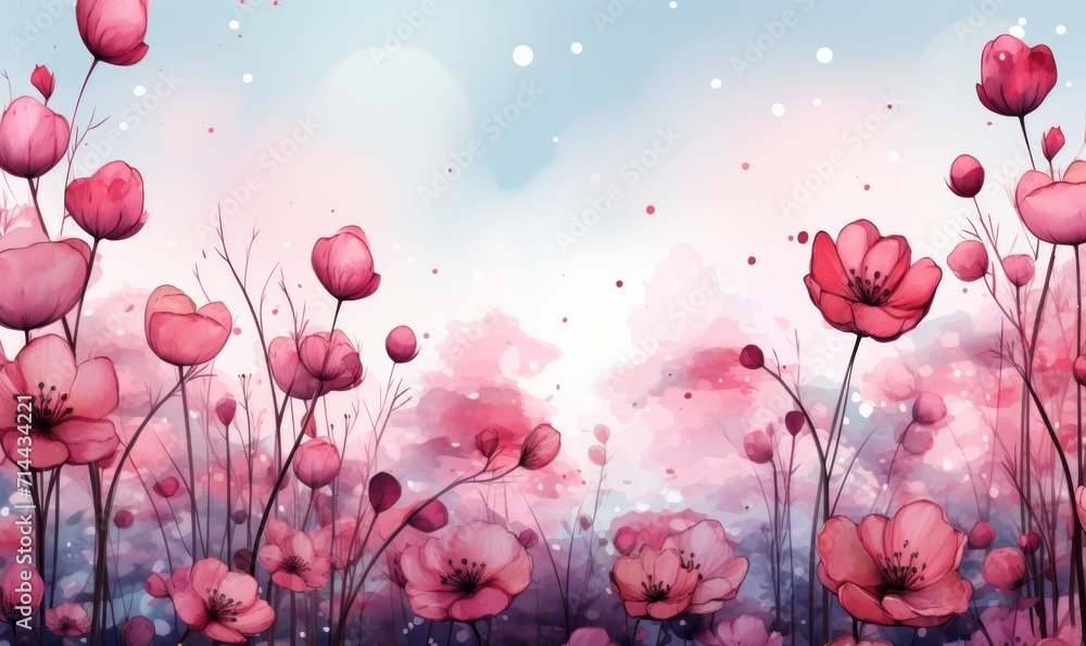 Watercolor postcard illustration with flowers and space for text generated AI
