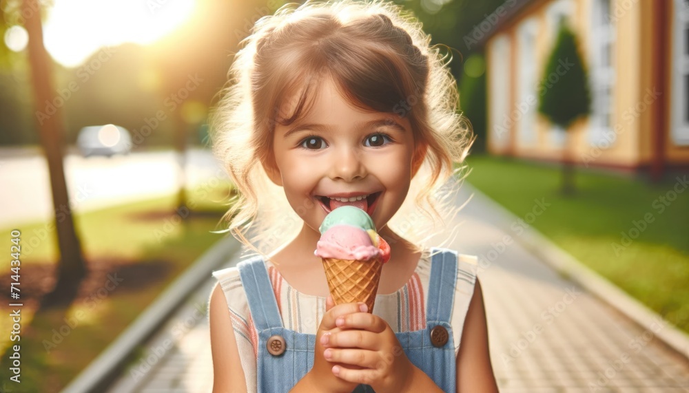 little girl eating cream. 