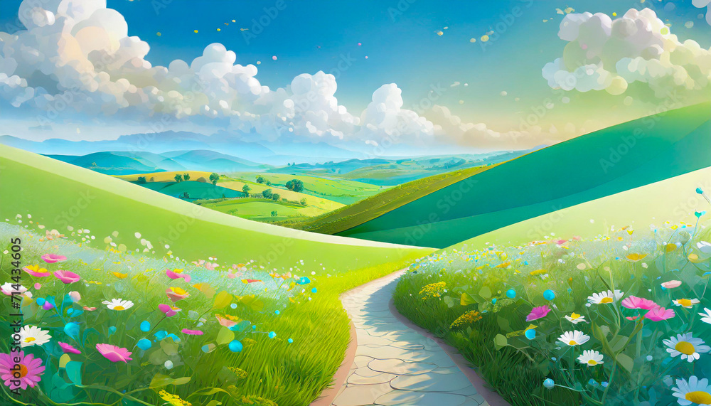 Fototapeta premium 草原の小径,Generative AI AI画像