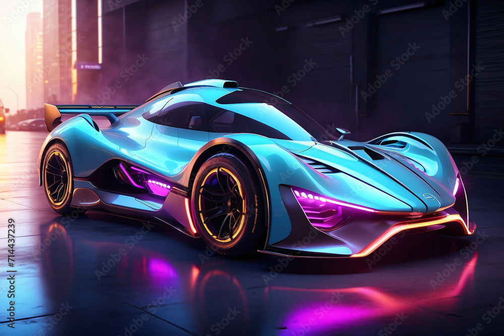 futuristic car with neon lighting style