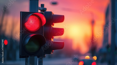 Traffic lights over urban intersection. Red light photo
