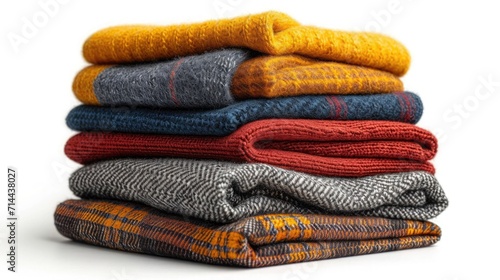 Piles of folded laundry lie on top of each other on the table.