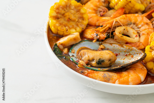 spicy barbecue seafood - shrimps, sqiud, mussel