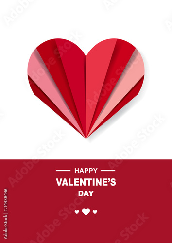 origami red heart greeting card, text happy valentines day banner background