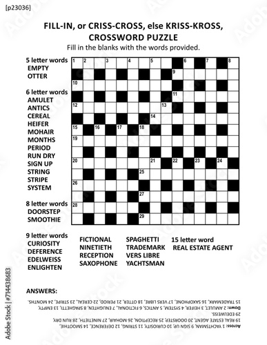 Large print quick style criss-coss (or fill-in, else kriss-kross) crossword puzzle
