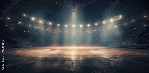 Arena with fog and bright light, space for product
