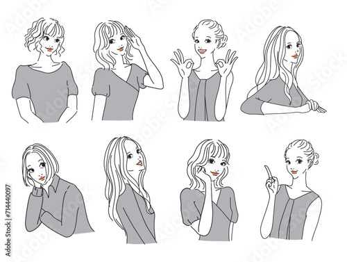 色々な表情のオシャレな女性上半身