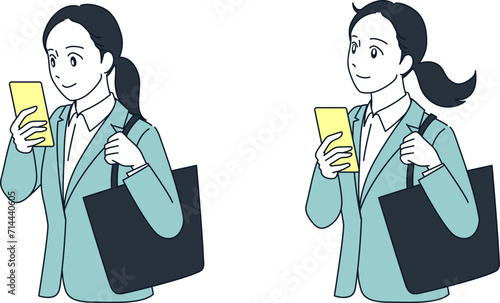 人物_スマホで情報をチェックする社会人_女性