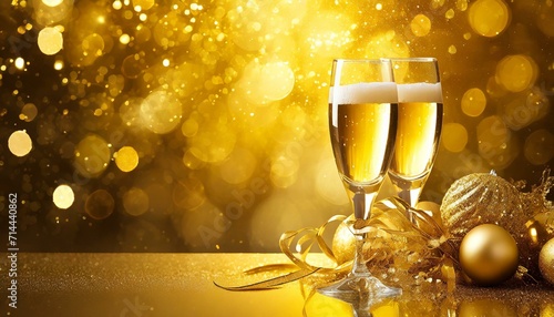 champagne glasses with christmas decorations, Opulent yellow Ambiance 