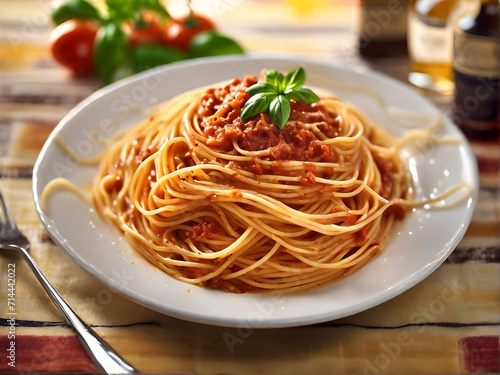 generative ai typical Italian spaghetti food. spaghetti looks delicious on a plate