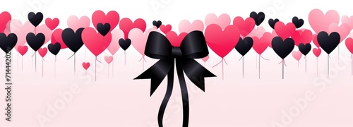 Romantic card with hearts and black ribbon