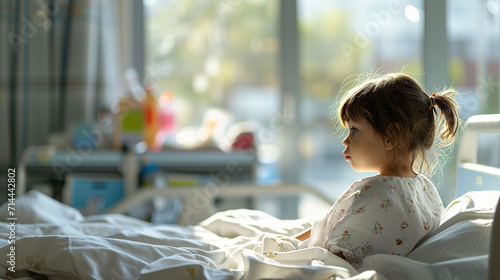 Child in Hospital Bed, Health Concept and Medical Care photo