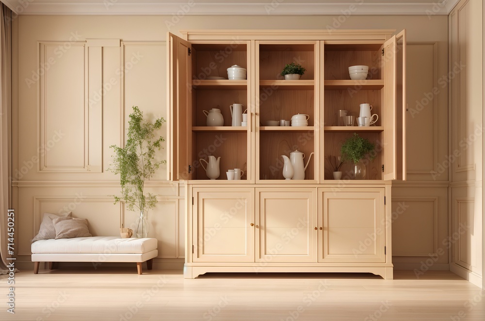 cabinet with cupboard in living room. 3D rendering