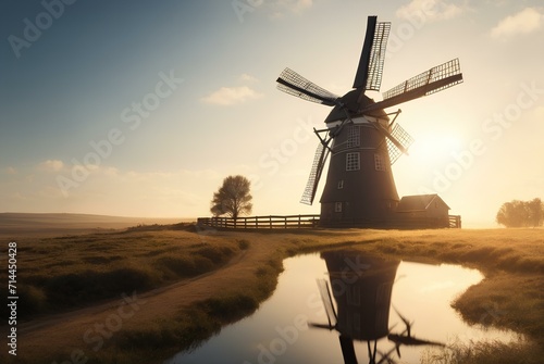 dutch windmill at sunset photo