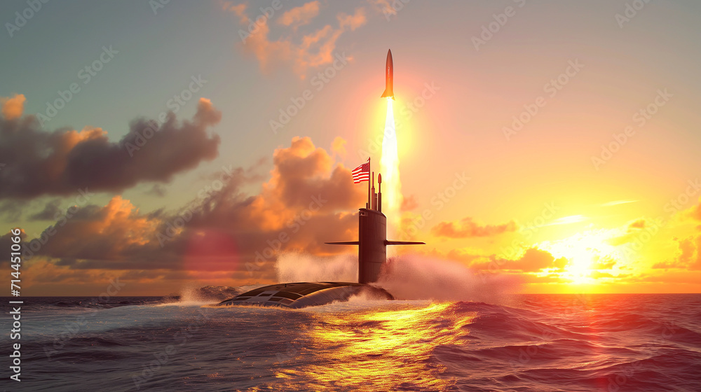 The submarine is firing missiles at the target.