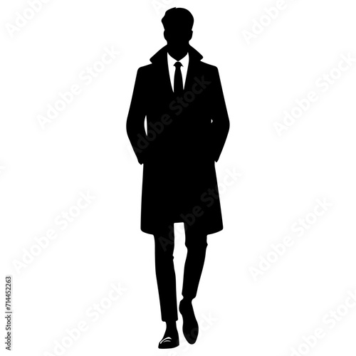 minimal business man and woman walking forward in winter clothing pose vector silhouette