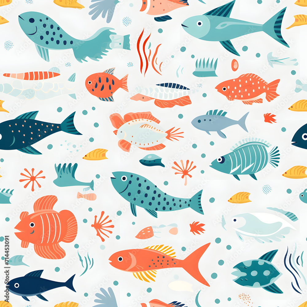 Sea fish colorful celebration seamless element pattern and background