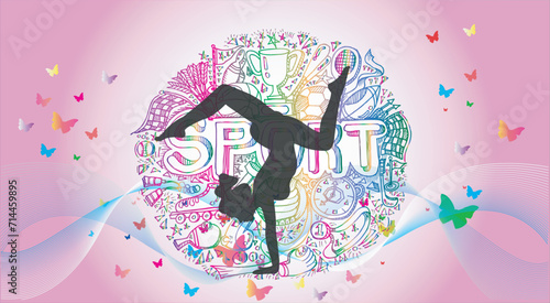 Yoga logo design. Women silhouette on background.  Vector illustration.