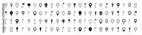 Map pin place marker. Modern Map marker pointer logo icon set. GPS pin symbol collection. Set location pin icon. Destination symbol. Flat style. Vector illustration.