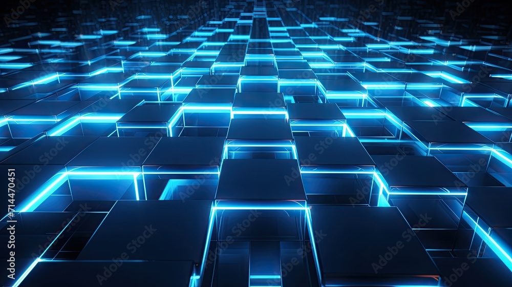 A background with neon blue squares arranged in a grid pattern with a 3d effect and a parallax scroll A background with neon blue squares arranged in a grid pattern with a 3d effect and a parallax scroll