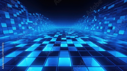 A background with neon blue squares arranged in a repeating pattern with a gradient effect from light to dark