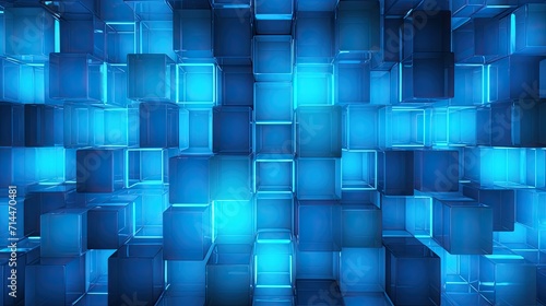 A background with neon blue squares arranged in a random pattern with a distortion effect and a lens distortion