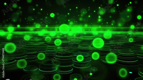 A background with neon green circles arranged in a repeating pattern with a glitch effect and a digital noise