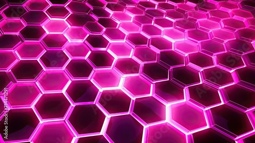 A background with neon pink hexagons arranged in a honeycomb pattern with a kaleidoscope effect and a tilt shift