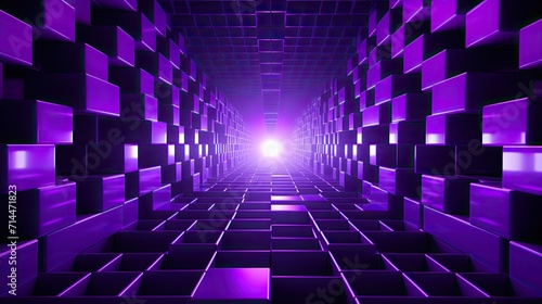A background with neon purple squares arranged in a grid pattern with a distortion effect and a lens distortion