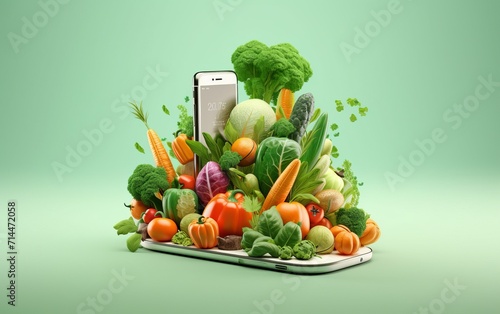 Fresh produce displayed on a smartphone screen, illustrating the concept of online grocery shopping. photo