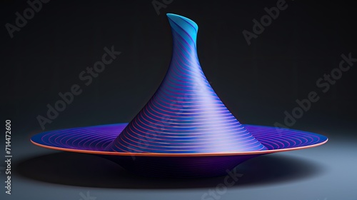 A cone with a circular patternin shades of blue and purple photo