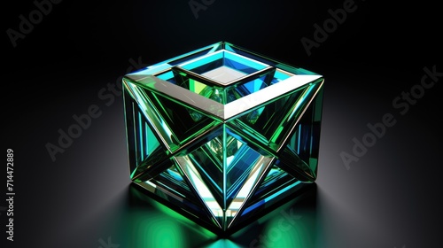 A cube with a diamond pattern in shades of green and blue