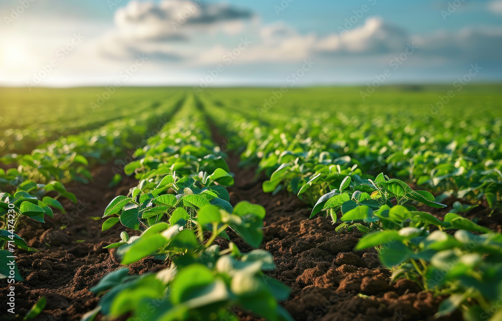 healthy green plants stretching across the field. The composition emphasizes the thriving agricultural landscape healthy green plants stretching across the field. The composition emphasizes the thriving agricultural landscape