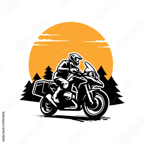 Riding Adventure Motorcycle Illustration Logo Vector