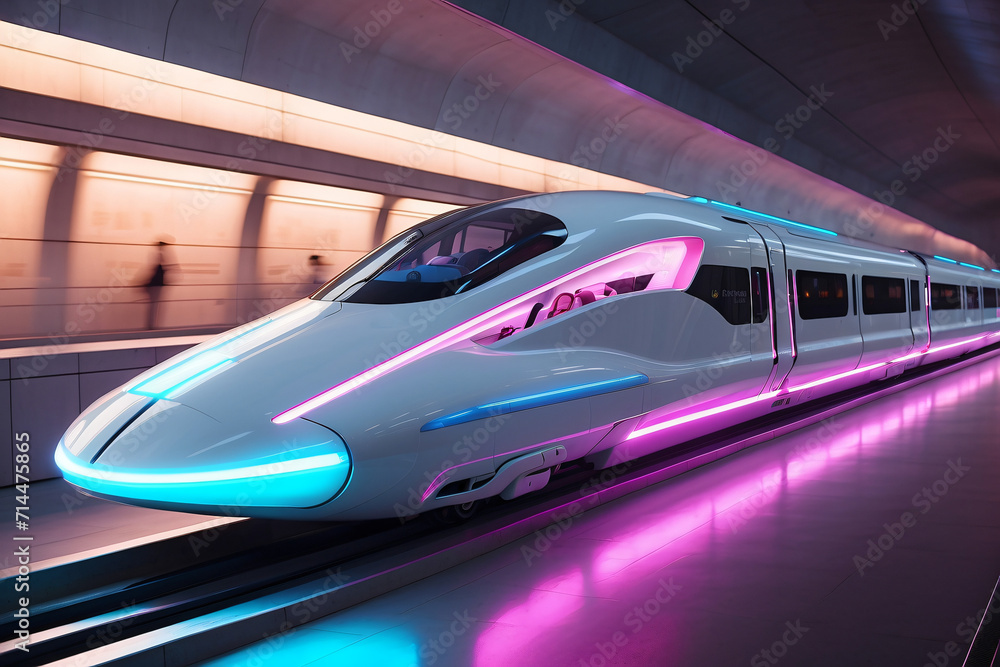 futuristic train with neon lighting