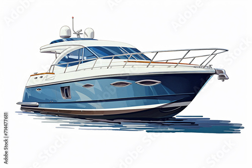 A speedboat (motorboat) at sea hand drawn in watercolor isolated on a white background. Watercolor illustration. Marine illustration