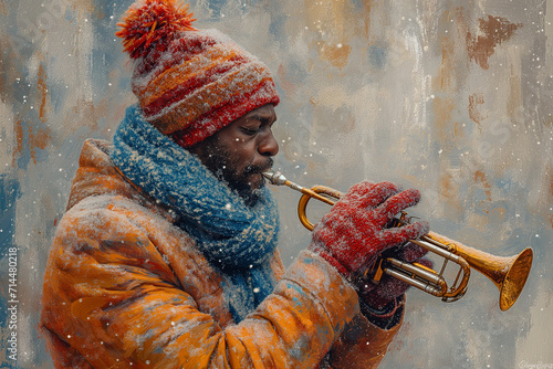 man playing saxophone  vinterjazz  Digital Jazz Artwork  Unleash the rhythm of winter with captivating digital art  fusing jazz-inspired themes and icy elegance in a mesmerizing symphony