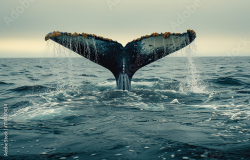 whale in the ocean, whale swimming in the sea, Whale in the sea underwater © somruethai